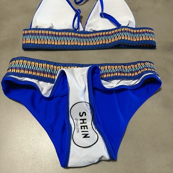 SHEIN NWT Boho Contrast Trim Triangle Bikini - Picture 4 of 7